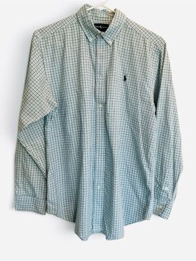 Ralph Lauren Boy’s  Button-Down Check Shirt - White, Blue & Green Size 18/20
